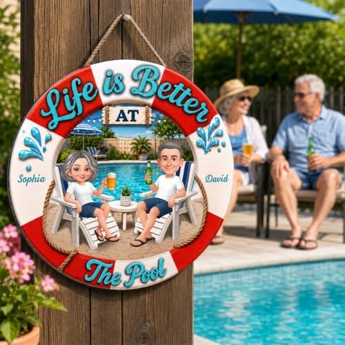 Personalized Life Is Better At The Pool Wood Sign, Gift For Couple, Husband, Wife, Summer Porch, Patio, Bar, Pool Decoration - Image 6