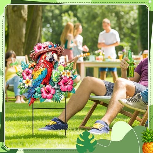 Amyhill Tropical Outdoor Decor 2026vbs Parrot Metal Garden Stakes 25 Inch Jungle Leaves Welcome Yard Signs Decorative Garden Stakes for Patio Lawn Walkway Backyard Porch Luau Rainforest Party Supplies - Image 2