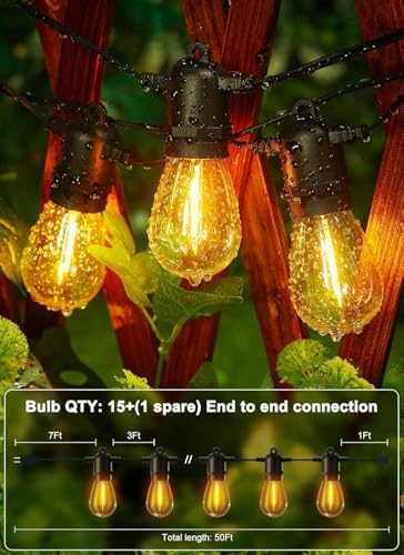 Brightown Outdoor String Lights, 50FT 15 Bulbs Shatterproof Patio Lights - Image 6
