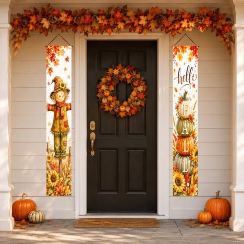 IVN Fall Scarecrow Pumpkin Tower Porch Banners 12x71 Inch Set of 2 - Image 7