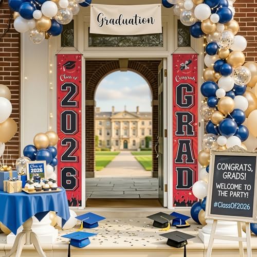 OLANRUN 2026 Graduation Decorations, Graduation Banner Red Class of 2026 for Graduation Party Decorations, Congrats Grad Banner for High School College Indoor Outdoor Door Porch Decor, 11.8×71 Inch - Image 5
