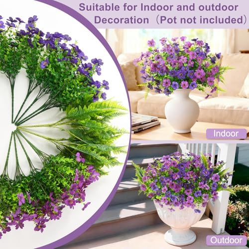 Artificial Flowers Hanging Baskets, Multicolor 12 Bundles Faux Flower with Ferns Outdoor Hanging Basket Spring Summer Decoration, Fake Flowers Plants for Porch Patio Balcony Home Yard Decor - Image 3