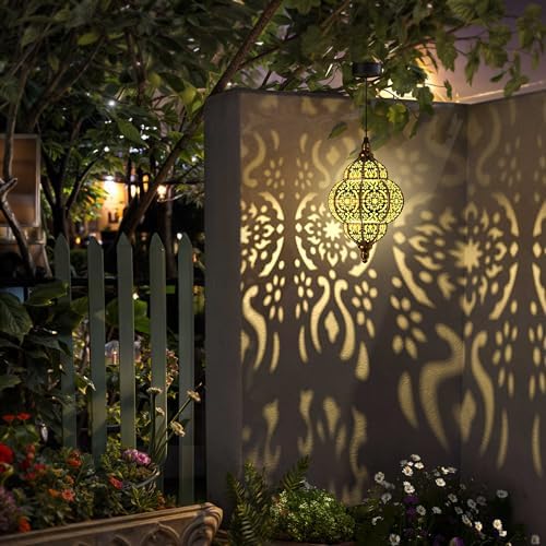 Hapjoy Hanging Solar Lights Outdoor Garden Decor Solar Lantern Waterproof Plastic Moroccan Outdoor Decorations for Patio Pathway Yard Backyard Garden Decorative (1 Pack, Bronze) - Image 2