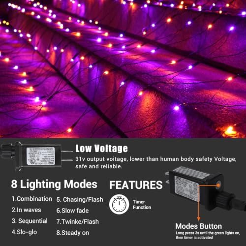 Lomotech Orange Purple Halloween Net Lights, 12ft x 5ft 360 LED Mesh Light - Image 2