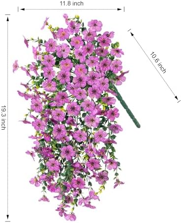 Artificial Faux Hanging Flowers Plants for Outdoor Decor, 2 PCS Outside Fake Silk Violets with Eucalyptus UV Resistant Realistic Daisy Trailing Vines for Planter Front Door Balcony Patio Yard, Purple - Image 5