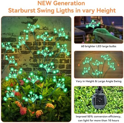 Solar Garden Lights 2 Pack Waterproof Solar Swaying Starburst Light Outdoor Lights for Yard Patio Walkway Pathway Party Wedding Christmas Decoration, Green - Image 3