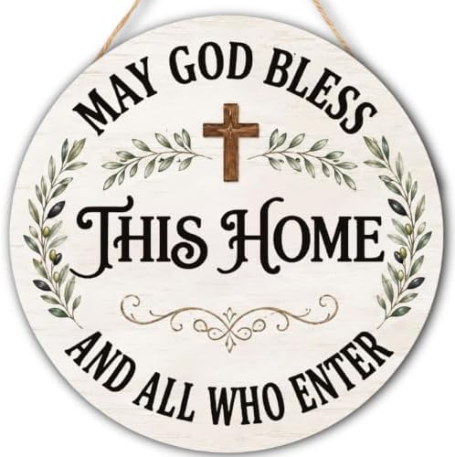 May God Bless This Home Wooden Hanging Sign for House Front Door, Christian Religion Welcome Sign for Porch Garden Patio by FDLLAUS