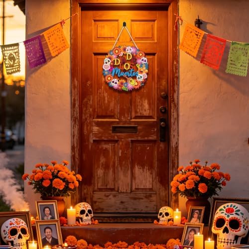 COCHIE Día De Los Muertos Sugar Skulls Door Decorations Welcome Sign - Image 5