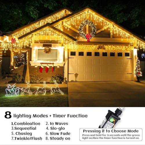 Icicle lights for Outside Christmas Lights Outdoor 33ft 400 LEDs Warm White - Image 2