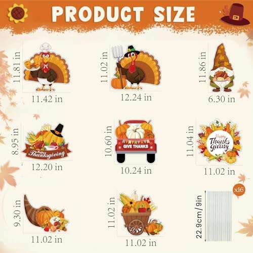Thanksgiving Yard Signs 8pc with Stakes Happy Thanksgiving Outdoor Decorations Turkey Pumpkins Harvest Garden Wall Porch Signs Seasonal Holiday Party Supplies Lawn Yard Decorations - Image 2