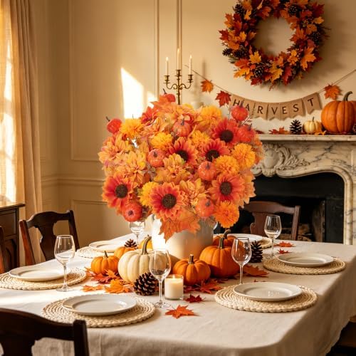 Artificial Fall Flowers for Outdoors, 6 PCS Pumpkin Sunflower Maple Leaves - Image 3