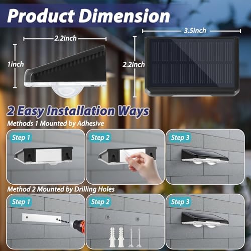 Brightever Solar Fence Lights Black 12-Pack, 3 Modes (3000K/5000K/6500K) - Image 4