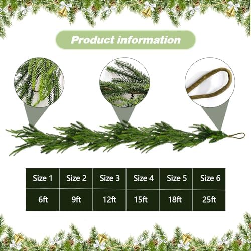 Christmas Norfolk Pine Garland Real Touch Pine Artificial Garlands Faux Greenery Garland Winter Christmas Garland for Table Mantle Fireplace Indoor Outdoor Xmas Decorations - Image 4