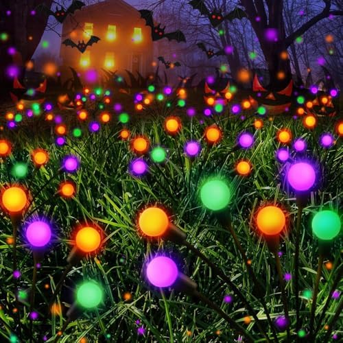 Halloween Decor Outdoor Solar Firefly Lights 6PK 48 LED Orange Purple Green by Albelt