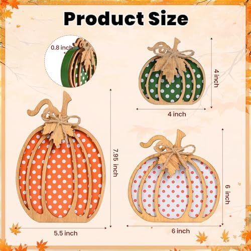 OLANRUN Fall Decorations for Home, 3-Piece Wooden Pumpkin Fall Decor, Rustic Farmhouse Indoor Autumn Thanksgiving Decorations for Table Centerpiece, Tiered Tray, Mantel, Shelf, Office (4-8 Inch) - Image 2