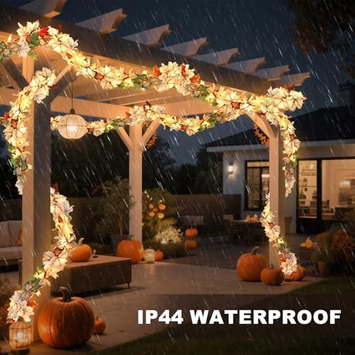 Fall Decorations Lighted Fall Garland, 9FT 50 Count Incandescent Lights Brown Wire UL Certified Connectable Maple Leaves String Lights for Home Fireplace Mantle Thanksgiving Decor - Image 6