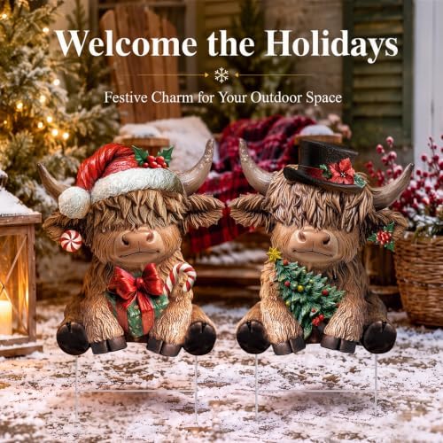 Yookeer Christmas Highland Cow Decorations Outdoor Metal Sign with Stakes - Image 6