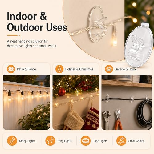 Outdoor String Lights Adhesive Hooks - 40Pcs Clips 3X Stronger Adhesion - Image 4