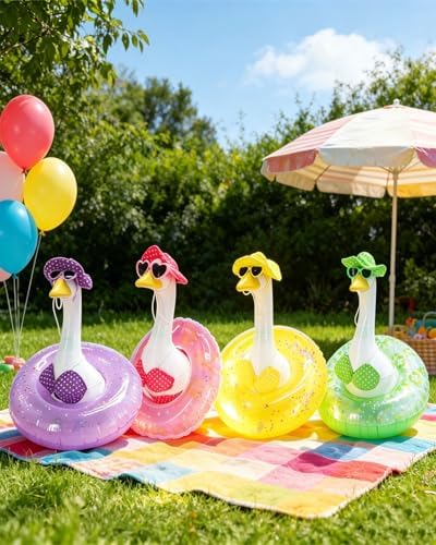 Bikini Porch Goose Outfits Summer Costume for 23" 17" Goose Statue, Swimsuit Set with Sunglasses, Swim Ring and Hat, Hawaiian Style for Garden Patio Lawn Yard Outdoor Decoration(Red) - Image 6