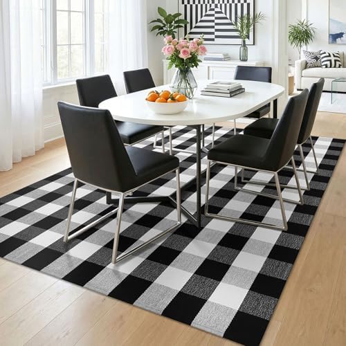 KOZYFLY Buffalo Plaid Area Rug 5x7 ft Living Room Rug, Black and White - Image 2