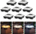 APONUO Solar Post Cap Lights, 3 Color Modes & 2 Brightness, Adjustable Base Fits 4x4 5x5 6x6 Posts (3.5-5.5 Inch), IP65 Waterproof, Deck & Fence Post Lights Solar Powered with Screws, Black, 8 Pack by APONUO