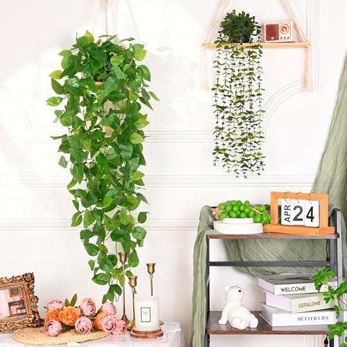 Waipfaru Fake Hanging Plants, 2Pcs Artificial Potted Plant Pothos - Image 5