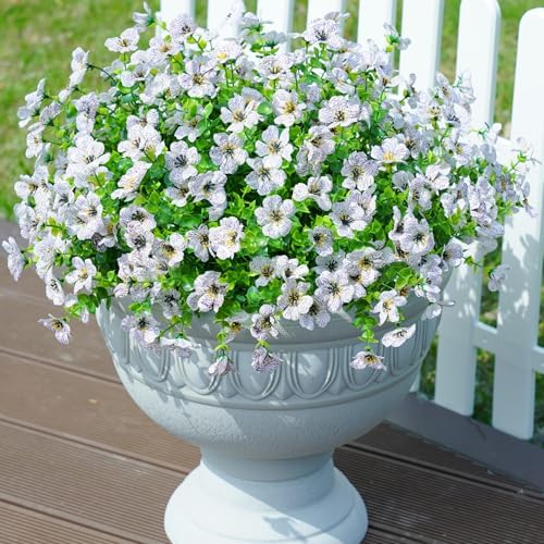 florisso Artificial Flowers for Outdoors Daisy 12 Bundles for Home Decoration, Faux Flower Fake Plants Outside Decoration with Eucalyptus UV Resistant for Planter Porch Patio Yard Garden White - Image 2