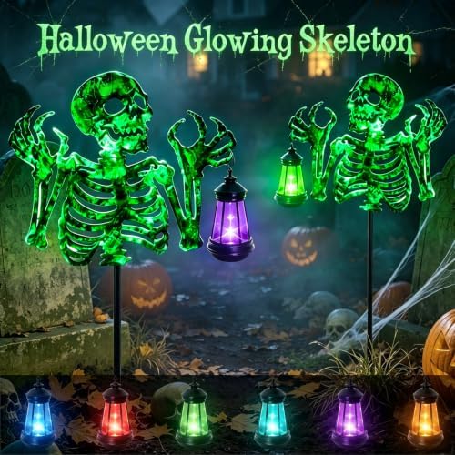 Halloween Decorations Outdoor Scary Skeleton Yard Stakes Solar Lights 2Pack - Image 2