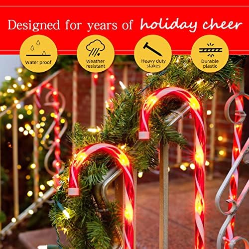 LAMPHOME 12 Pack 16.5" Christmas Candy Cane Pathway Markers, Xmas Pathway Lights Outdoor with 70 Warm White Lights for Walkway Garden Lawn Holiday Decorations - Image 5
