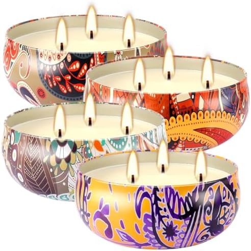 Set of 4 Large 13.5 oz Scented Citronella Candles Outdoor, Natural Soy Wax Floral Tin Candles with Cotton Wicks, Smokeless & Dripless for Patio Garden Camping, Summer Housewarming Gift by Aamdkcyu