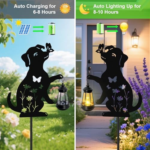 Solar Lights Outdoor,Metal Dog with Hanging Lantern Solar Lights - Image 4