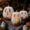 Halloween Decorations - 11" H Resin Ghost Pumpkin with Flameless Candle for Indoor Outdoor - Cute Spooky Decoration Tables Centerpieces Halloween Decor for Porch Home Front Door Mantel by Thigreact