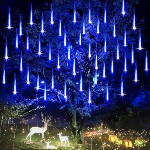 Christmas Meteor Shower Lights Outdoor - 12 Inch 10 Tube 360 LED High Brightness Falling Rain Icicle Cascading Lights for Xmas Tree Eaves Patio Decor (Can Connect 100 Sets) - Image 6