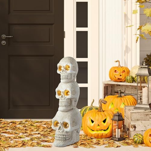 Glitzhome Halloween Porch Decorations, Lighted Halloween Front Porch Standing Sign Decor with Timer, MGO Skull Sign for Indoor Patio Party, 25.5" H - Image 5