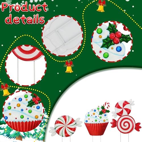 3 Pack Metal Christmas Yard Signs Decor for Multiple Stacked,Voumsil Christmas Yard Stakes with Candy Fall Yard Decor for Outside Garden Yard Lawn Porch - Image 3