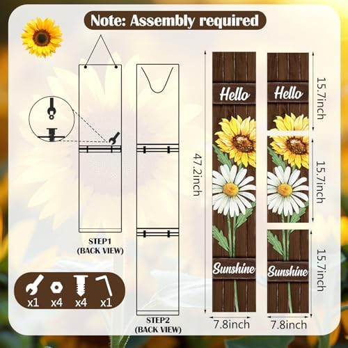 Threehoney 47" Large Summer Porch Sign Sunflower Daisy Welcome Sign Wooden Tall Summer Porch Decor Leaner Rustic Farmhouse Front Door Decor for Holiday Outdoor Home Yard Entryway Gift - Image 3