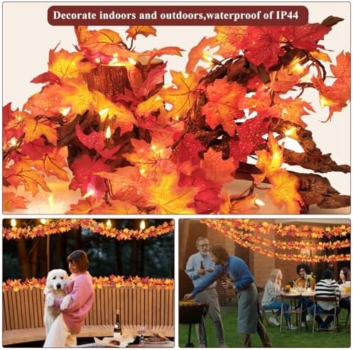 Thanksgiving Decorations Fall Maple Leaf String Lights 9FT Maple Leaves Lights 50 Orange Bulbs Lighted Fall Leaf Garland Lights Lighted Fall Garland Lights Halloween Fall Lights Indoor Outdoor - Image 5