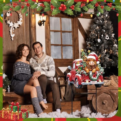 Amyhill Christmas Highland Cow Truck Outdoor Yard Decorations - Image 2