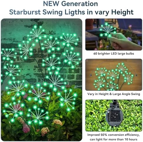 Solar Garden Lights 2 Pack Waterproof Swaying Starburst Lights Green - Image 3