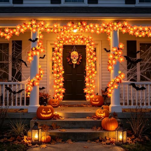 Timer&3 Pack Halloween Fall Decor Fall Garland with Pumpkin Lights 60LED - Image 6