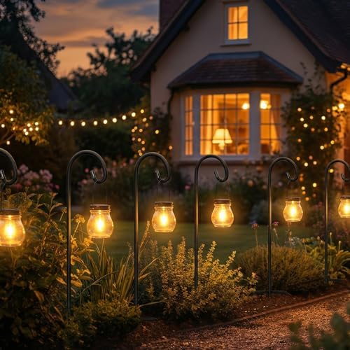 Gtongoko 48 Inch Shepherd Hooks for Outdoor 4 Pack, Adjustable Garden Hooks for Hanging Plants, Lanterns, Solar Lights, Mason Jars & Wedding Decor, Matte Black Decorative Shepherd’s Hooks - Image 2