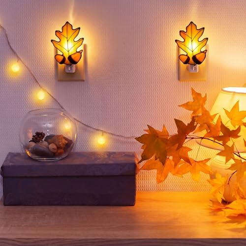 Baquler 2 Pcs Stained Glass Maple Leaf Night Light Plug into Wall - Image 6