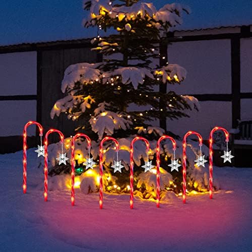 LAMPHOME 16Pack 16.5" Christmas Candy Cane Pathway Markers with Snowflake, Xmas Pathway Lights Outdoor with 64 Warm White Lights for Walkway Garden Lawn Holiday Decorations - Image 4
