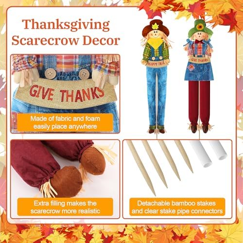 Meonum 2 Pack Fall Scarecrow Outdoor Decorations(Denim,Styleb,150cm) - Image 4