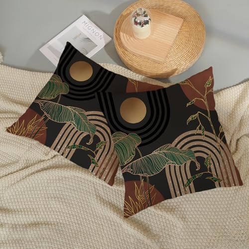 Boho Pillow Covers 18x18 Set of 2 Grey Rust Brown Mid Century Throw Pillows Outdoor Gold Green Leaf Tropical Decorative Pillowcase Bohemian Abstract Farmhouse Cushion Case for Couch Sofa Decor - Image 5