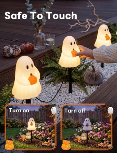 Oviejo Halloween Ghost Pathway Lights, 4 Pack 7 FT Plug in LED Stake Lights - Image 4