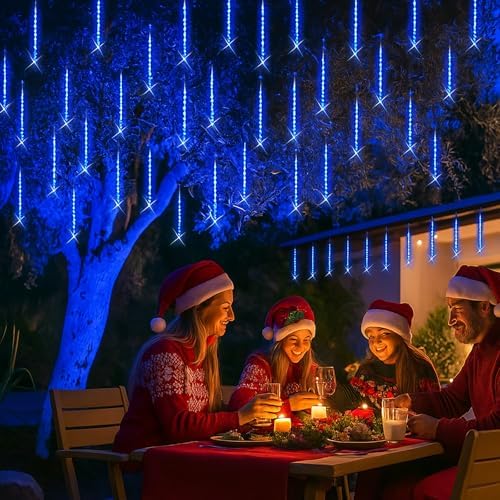 Blue Christmas Lights Outdoor 24 Tubes 576 LED Meteor Shower Icicle Lights - Image 6