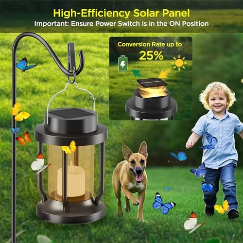 Solar Lantern Outdoor & Indoor Use – Hanging Solar Lights with Realistic Flickering Flameless Candle, Weatherproof for Gardens, Patios, Trees, and Lawns (Black + Amber, 1 Pack) - Image 4