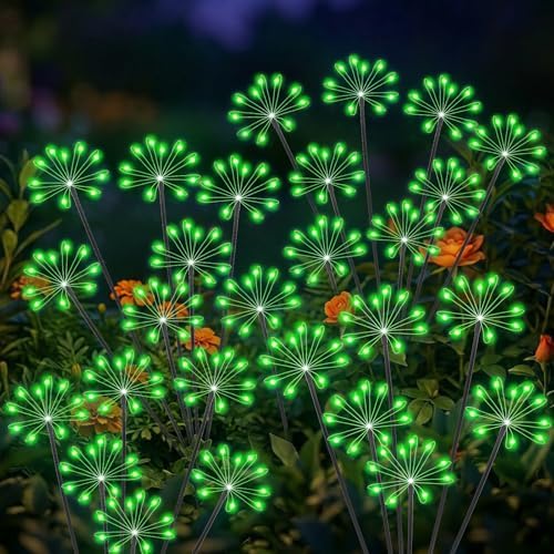 Solar Garden Lights Outdoor, Upgraded Solar Swaying Starburst Light Waterproof with 2 Modes, Solar Fairy Firework Lights for Yard Patio Pathway Flowerbed Balcony Garden Decoration (Green, 2 Pack) by AYwyYjCh
