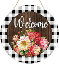 Welcome Spring Sign for Front Door,Red Geranium Wooden Sign Indoor Wall Hanging Decor,Spring Floral Round Wood Hanging Decoration for Home Front Door Porch by Unknown